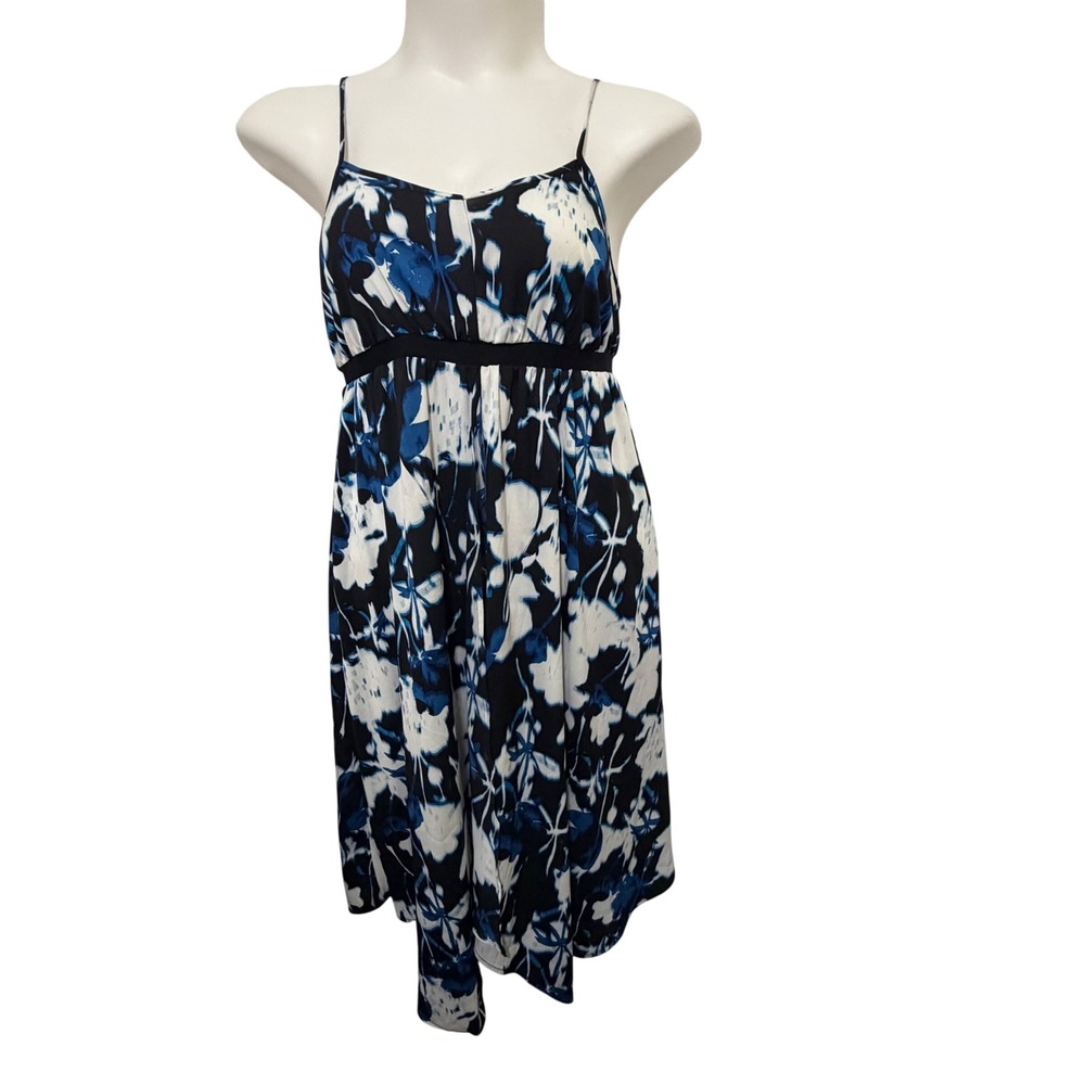 Simply Vera Wang Floral Empire Waist  Dress Blue Black White Abstract Size XL